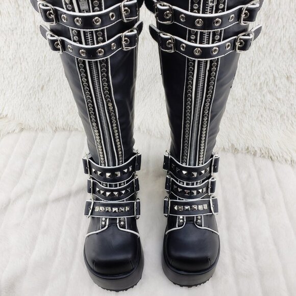 Demonia Concord RAre Platform Studded Black Rose Shaft Knee Boots Goth Punk - Picture 7 of 16